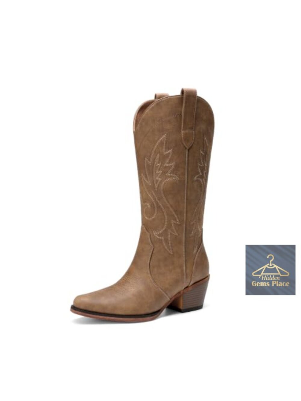 Women's Western Boots Faux Leather Square Toe Cowgirl Mid-Calf Block Heel
